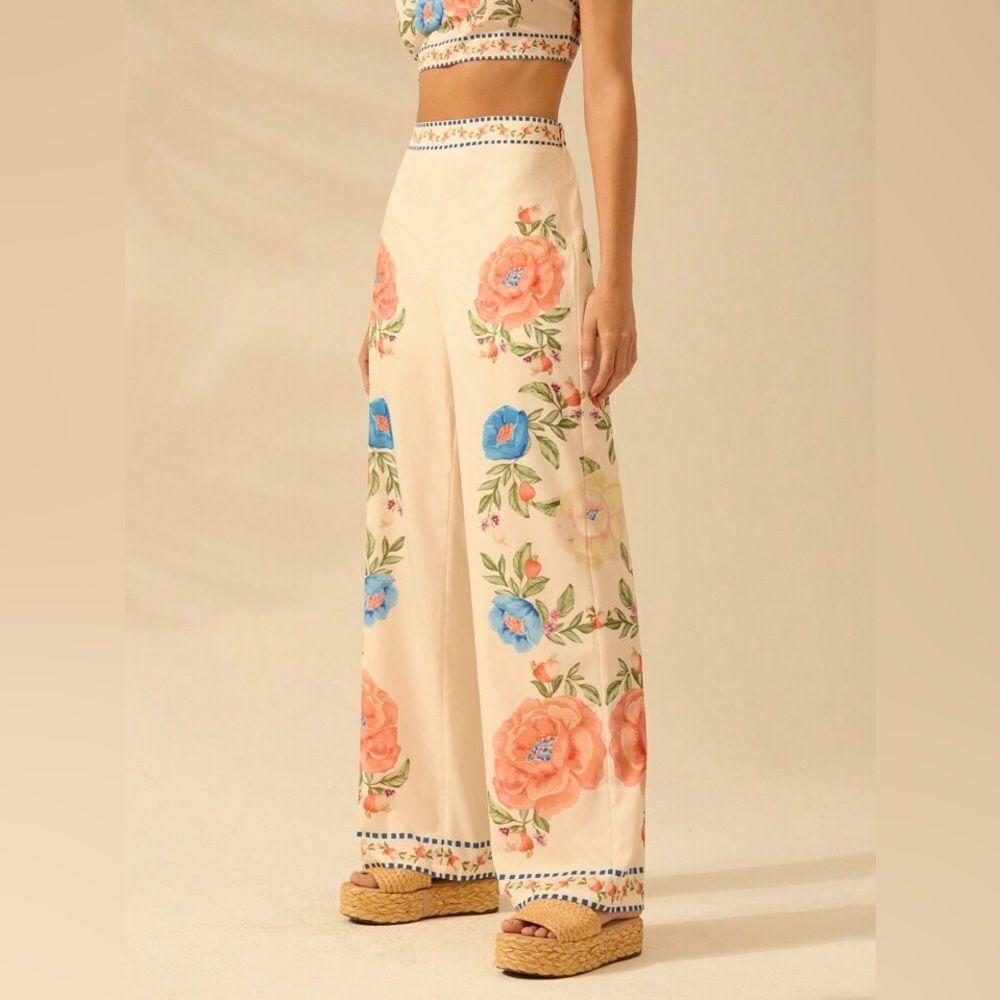 NWOT Shein Women's Boho Color Parrot, Tropical Flower Apricot Straight Pants